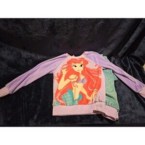 Girls Disney Vintage Ariel Teal Purple Sweatshirt Pullover Style Cute Soft Fur